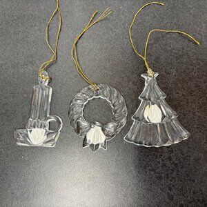 Princess House Lead Crystal Wreath, Christmas Tree  & Candle Stick Set Of 3 #729